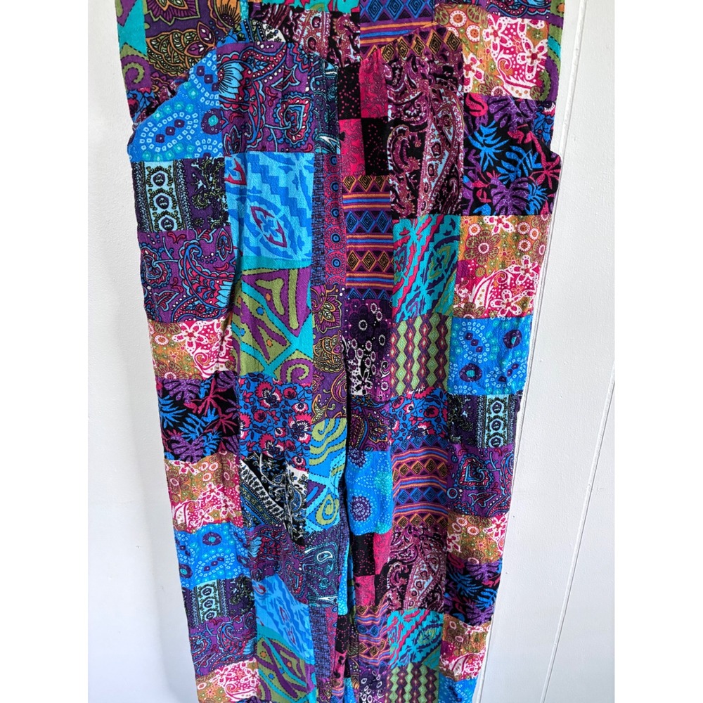 Unbranded Patchwork Overalls Womens Medium Purple Blue Boho Paisley Jumpsuit - Picture 4 of 8